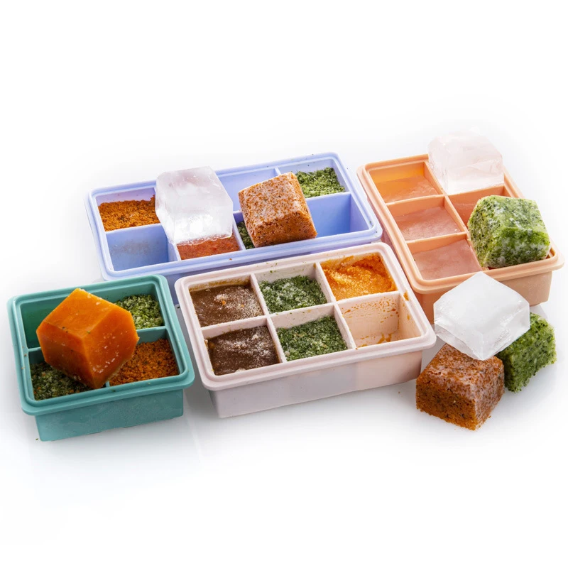 Custom 2Pack Large Square Silicone Ice Cube Tray 6 Cavity Stackable Easy Release Big Ice Cube Mold with Leak Proof Removable Lid