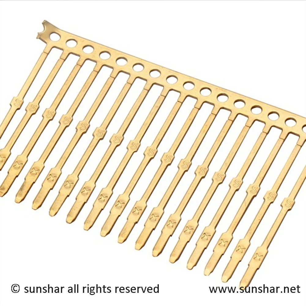 Sunshar customized round or square precision connector contact pin on a bandolier