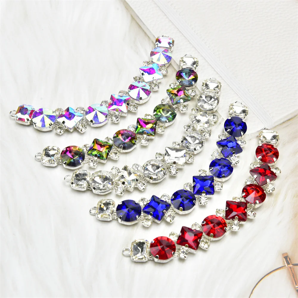 13.8X1.8Cm Fashion Color Crystal Flip Flops Decorative Buckles Rhinestone Bikini Connectors Metal Chain Diy Dress Jewelry Charms