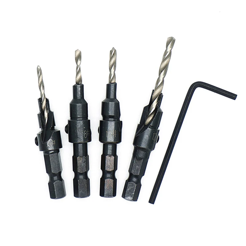 
#5 #6 #8 #10 #12 Hex Shank Woodworking Countersink Drill Bit Set 