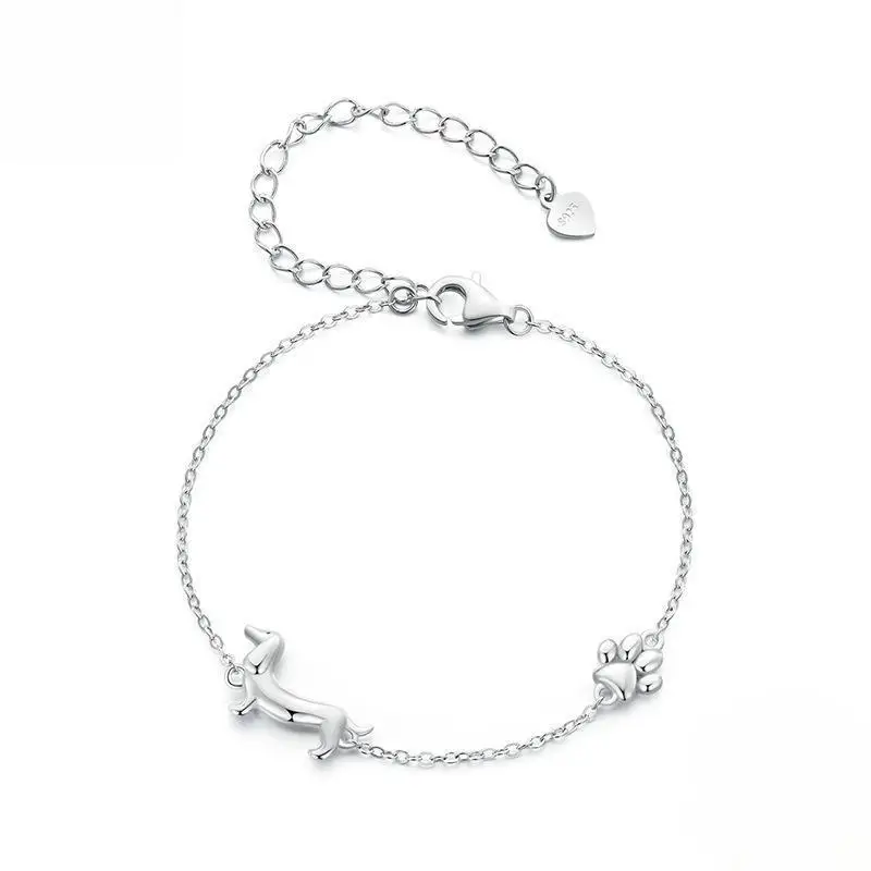 s925 Silver Dachshund Necklace Simple Design Animal Puppy Clavicle Chain Jewelry bracelet jewelry set