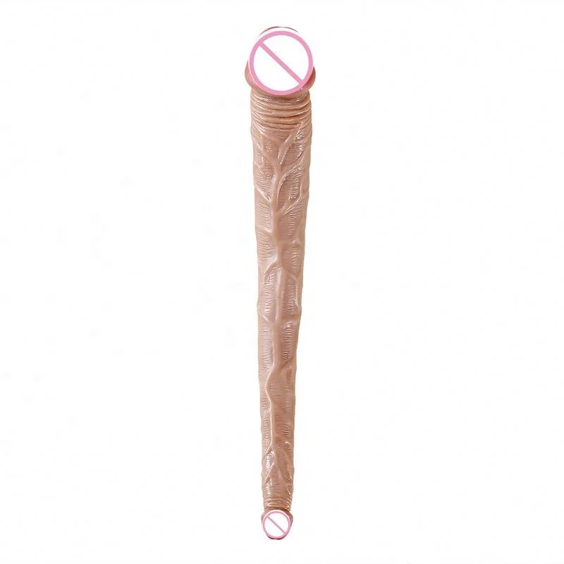 GDKZ 44Cm Soft Jelly Artificial Penis Long Realistic Double Vibrator Rooster Lesbian Vaginal Anal Plug Flexible Artificial Penis