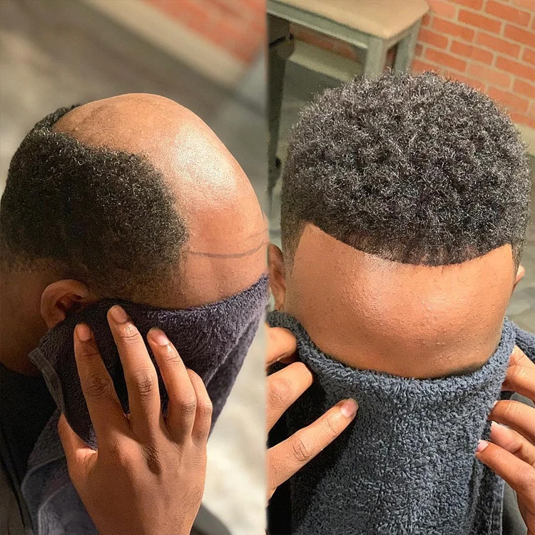Wholesale toupee replacement system Unprocessed lace base 100% Virgin Human Hair mix grey color afro toupee for black man