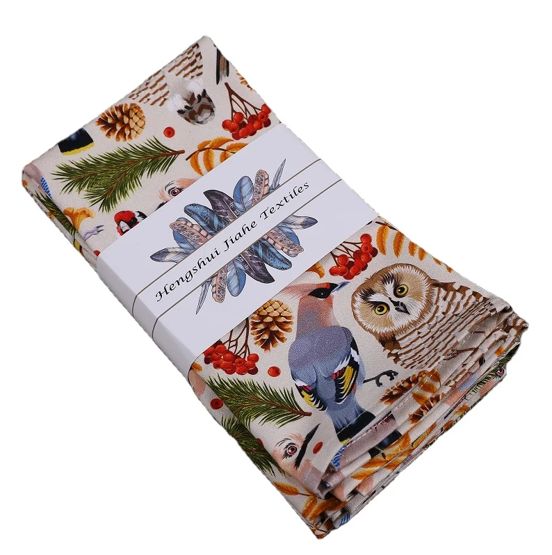 OEM customized dinner table soft linen napkin washable digital printed cotton linen tea towels