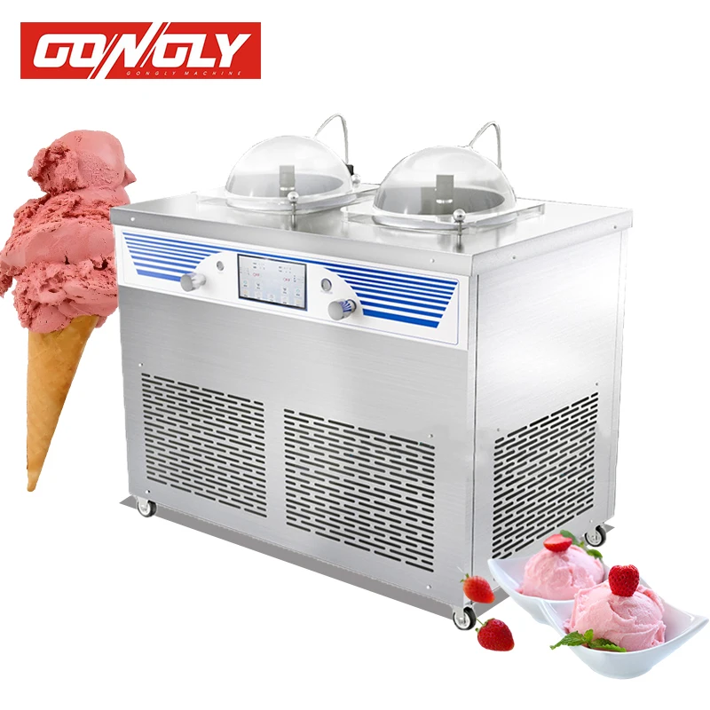 Doubul  head  gelato machine  Commerical Stainless steel cylinder hard ice cream machine Frozen Maker Italy Ice Cream Machine