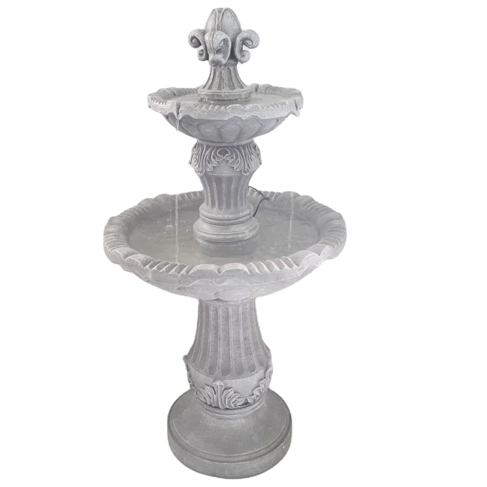 High Quality Modern Art Large Size Fiberglass 2 Tier Pedestal Fountain for Home Garden Decoration