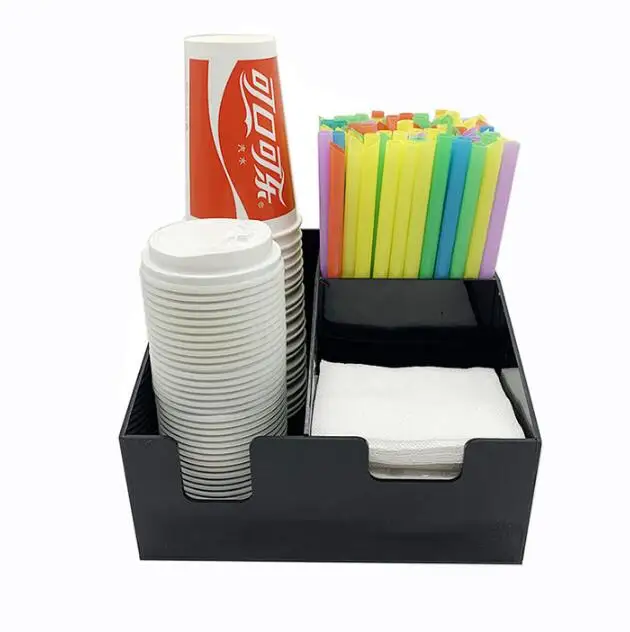 Acrylic coffee milk tea shop disposable Straw Paper Towels Cup Lids Cup Holders Cup holder storage box