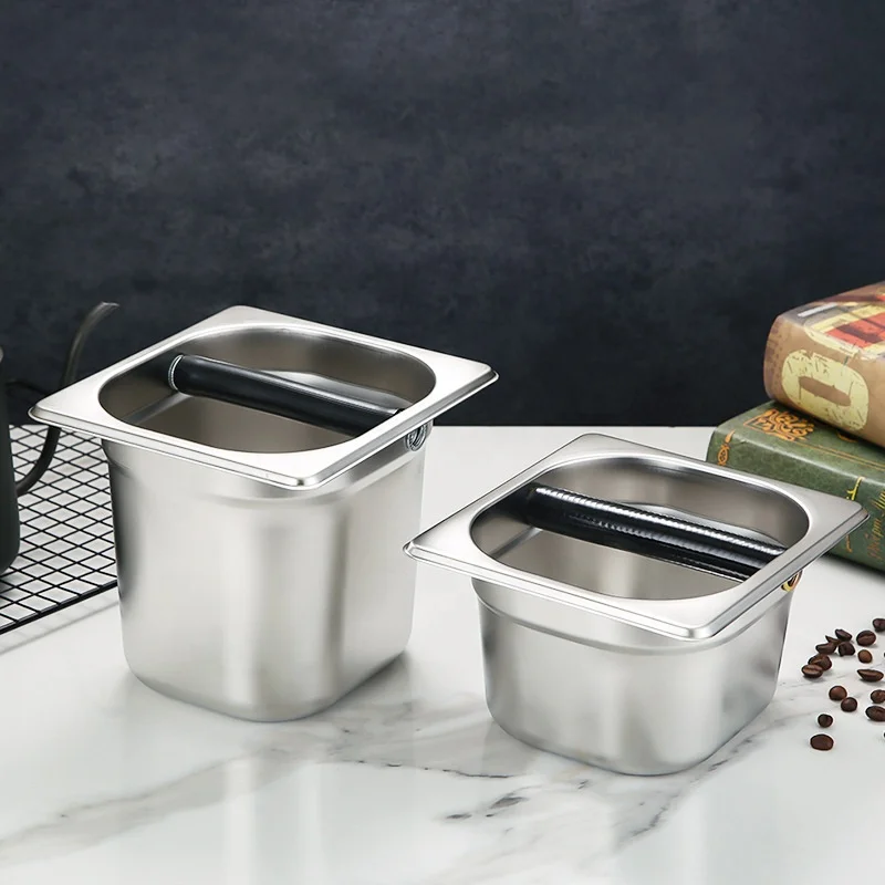 Large Capacity Stainless Steel Coffee Grind Container Coffee Grounds Bucket Espresso Dump Bin Coffee Knock Box