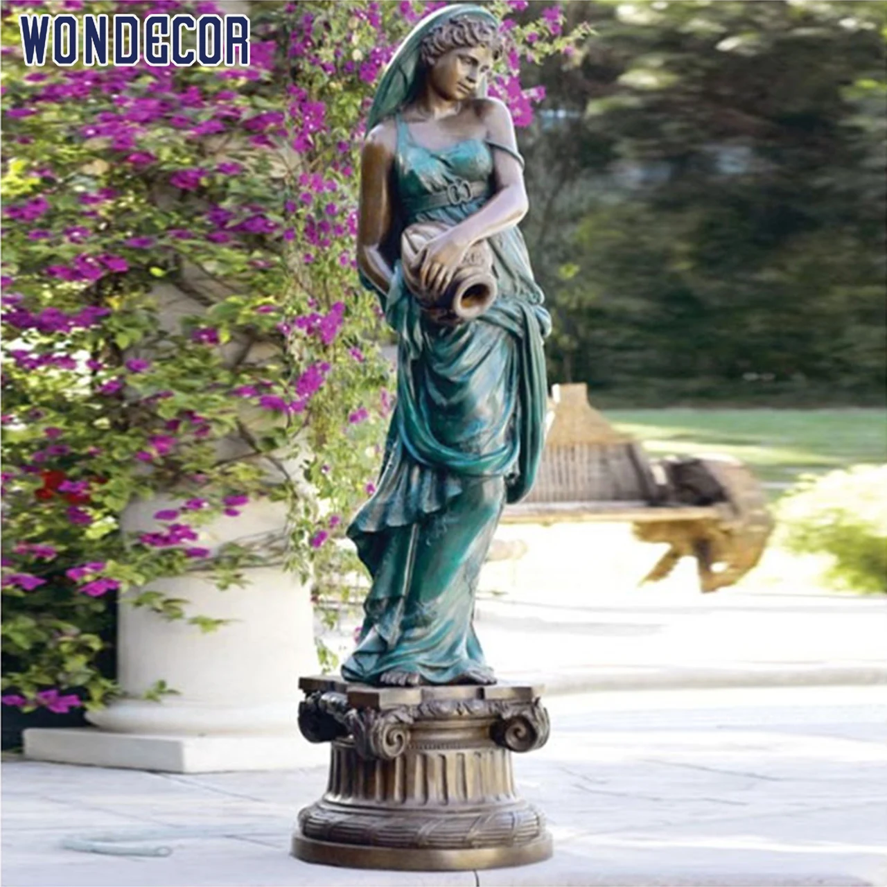 Wondecor Outdoor Garden Decoration Life Size Metal Bronze  Lady Statue Water Fountains for sale