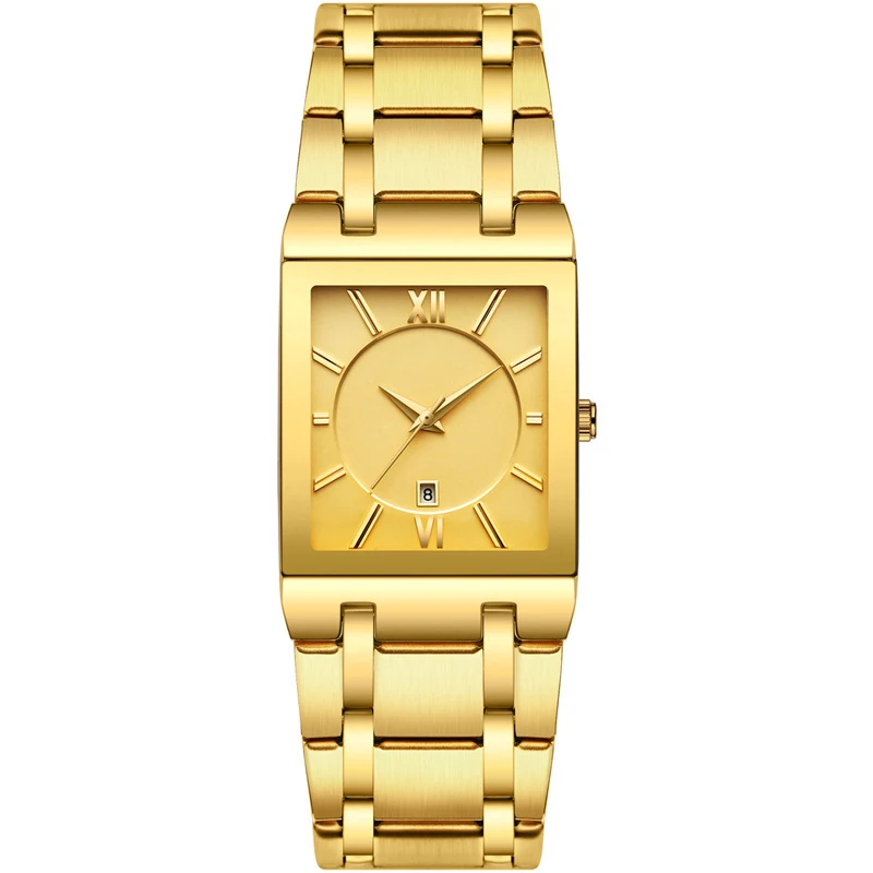 Fashion Waterproof Stainless Steel Wrist Watch Oem Private Label Luxury Men Gold Square Quartz Watches