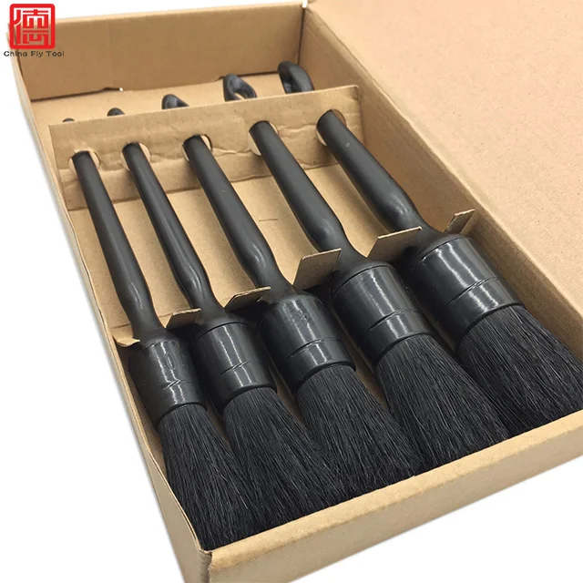 CTCC024 Wholesales Solid Plastic Handle  5PCS pig bristle car detailing brush