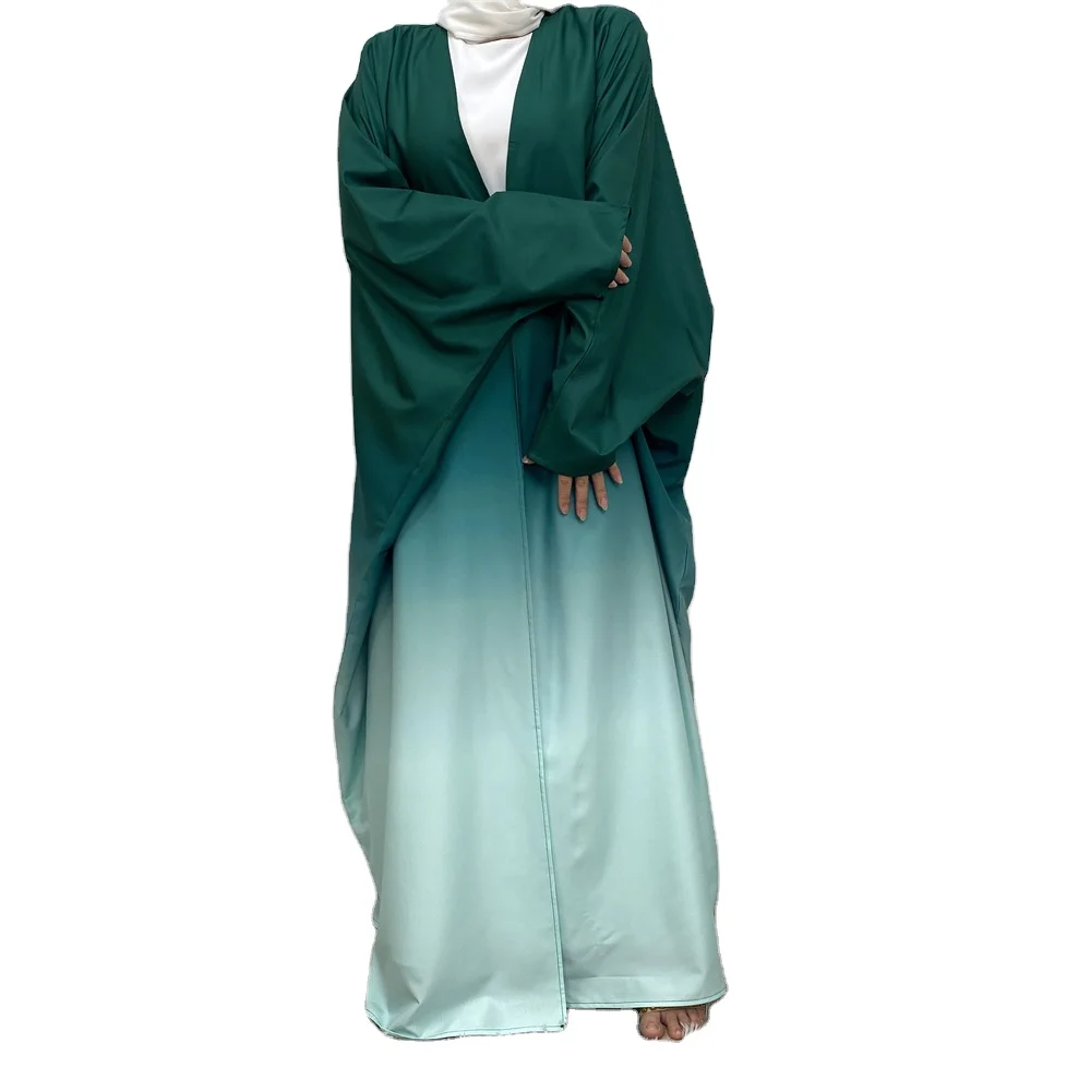 Wholesale stunning gradient Muslim clothing bat sleeves with open front, size 5 loose gradient robe