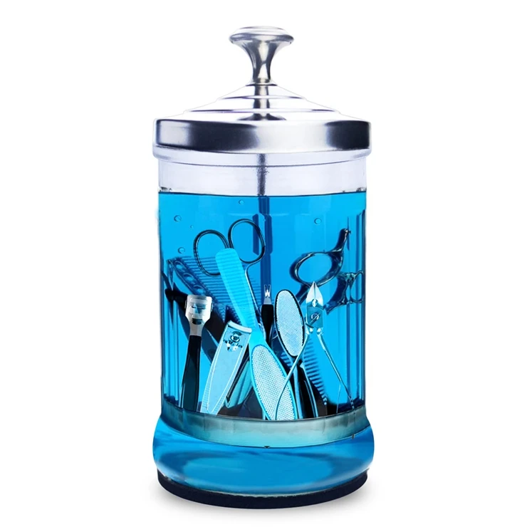 Salon Barber Shop Sterilizing Jar Glass Manicure Disinfecting Jar with Removable Basket for Nail tool