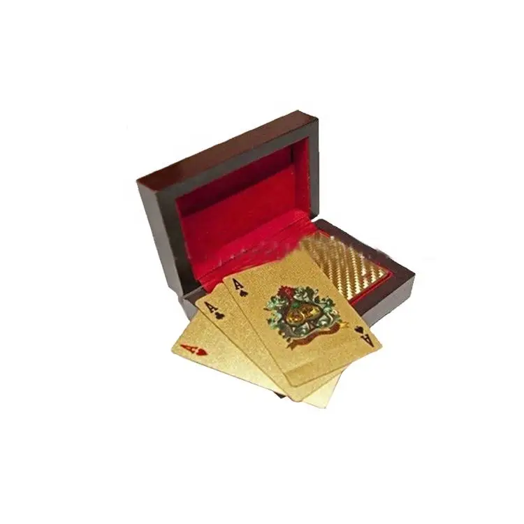 WJPC-24 Gold Card Deck Custom Gold Foil Plated Playing Cards 260 350gsm Playing Cards Paper Advertising Poker With Wooden Box