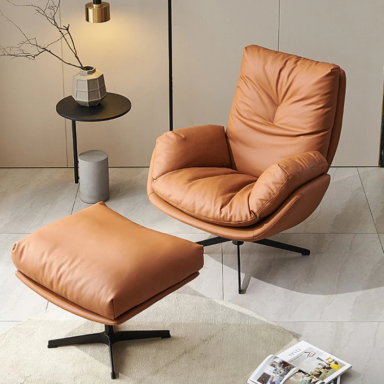 Modern leather rotatable cushion pedal office living room reception leisure armchair