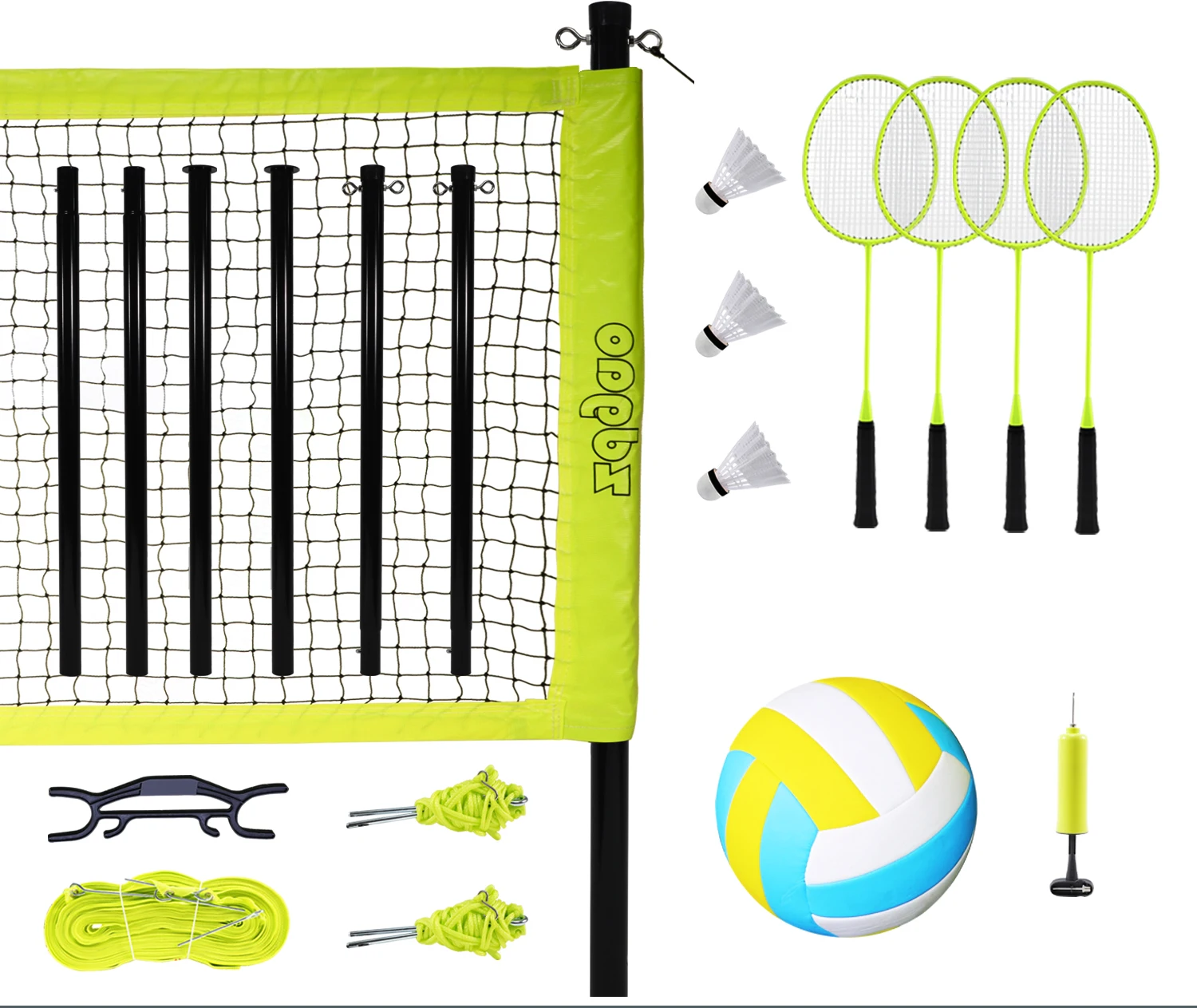 
Volleyball Sport Combo Set: Portable Outdoor Badminton/Volleyball Net System, Complete Volleyball Set and Badminton Set 