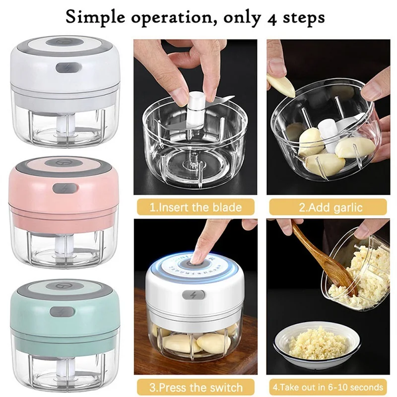 Electric Garlic Chopper, Rechargeable Mini Chopper, Powerful Small Food Processor, Wireless Food Chopper for Ginger
