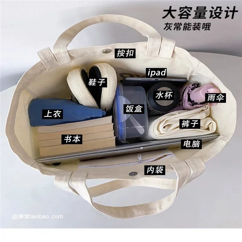 Chuanghua Canvas Shopping Tote Bag With Custom Printed Logo Cream Color Canvas Tote Bag With Zipper And Pocket