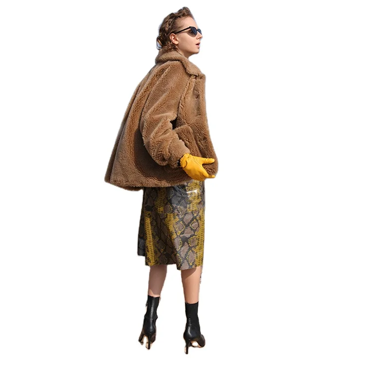 Factory Price Faux Fur Coats Single Breasted Breathable Woven Wool Designer Faux Fur Woven Wool Coats For Women