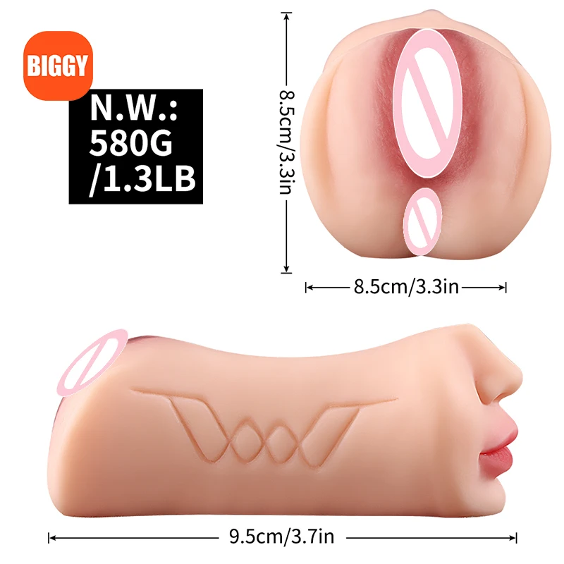 Double hole Oral 3D Airplane Cup Brown Deep Throat Elastic Odorless Realistic Oral Masturbation Cup