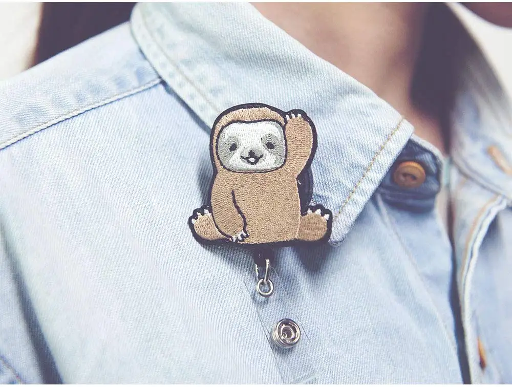Amazon hot lanyard sloth magnetic cute name medical felt character retractable id card nurse badge holder