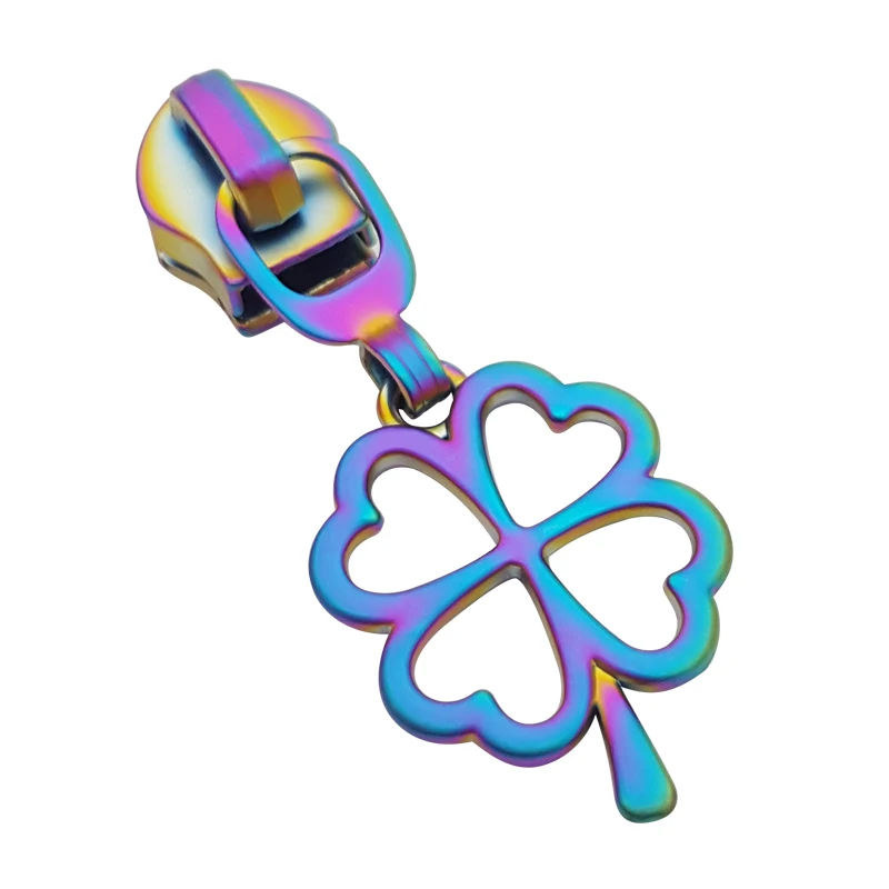 Best selling #5 nylon zip puller charms custom matte rainbow zipper sliders design for bags and garments