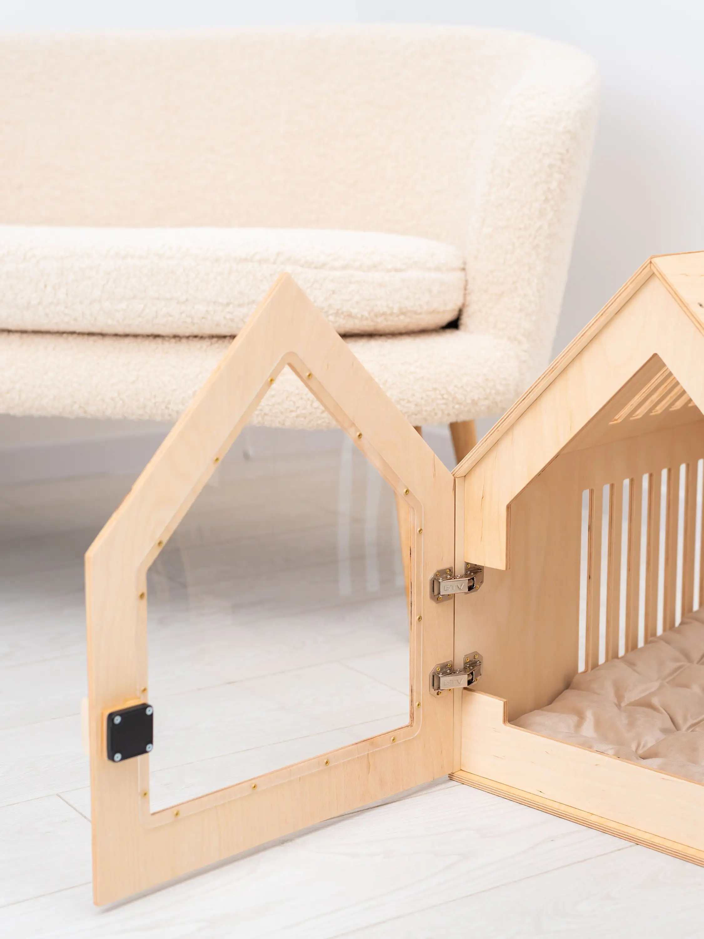 Modern Luxury Wood Cat Shelter Bed Cave Geometric Side Table Premium Modern Dog Kennel Indoor Dog House