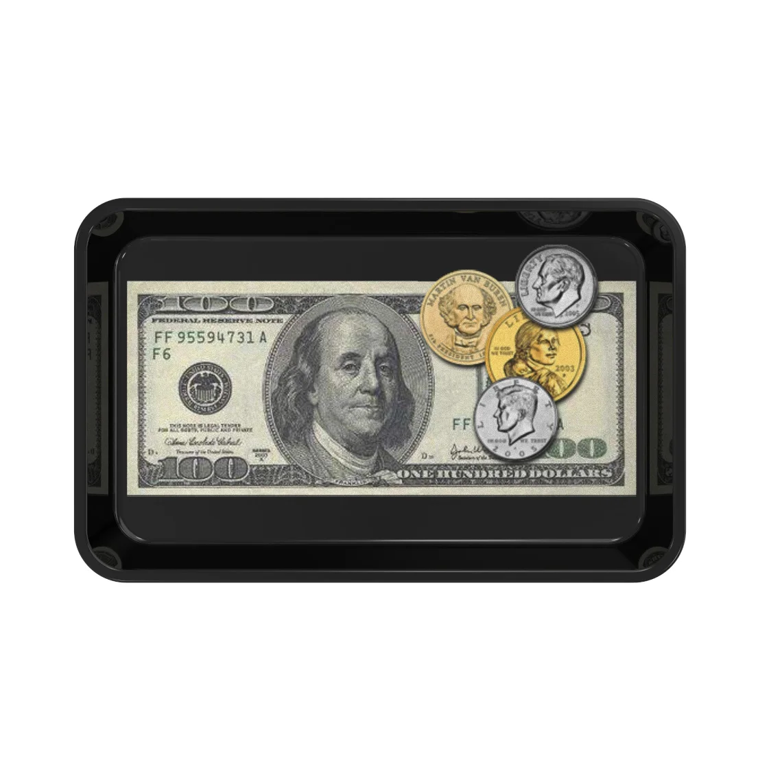Black plastic Tip Tray Restaurant Guest Check Bill Holder with Gold Thank you
