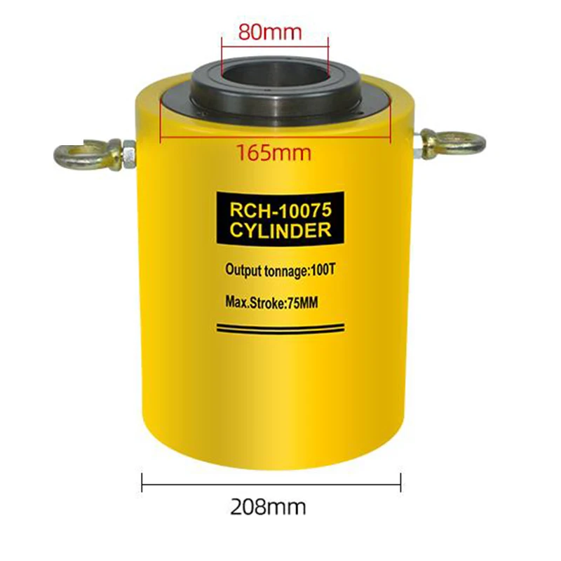 Factory Customised Steel Jacks RCH-10075 100Ton Hollow Plunger Hydraulic Cylinder 75mm Stroke Hydraulic Lifting Cylinders