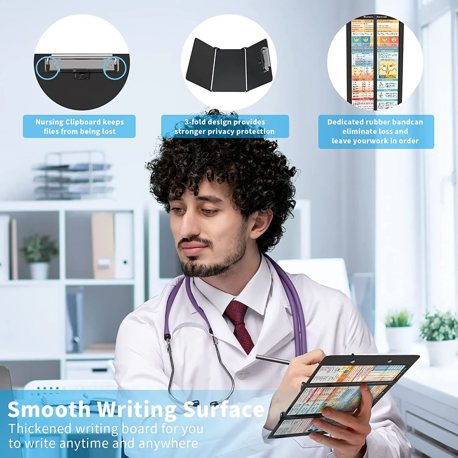 Nursing Clipboard Foldable Nursing Edition Cheat Sheets 3 Layers Aluminum Nurse Clipboard Pen Clip Pocket Clipboard