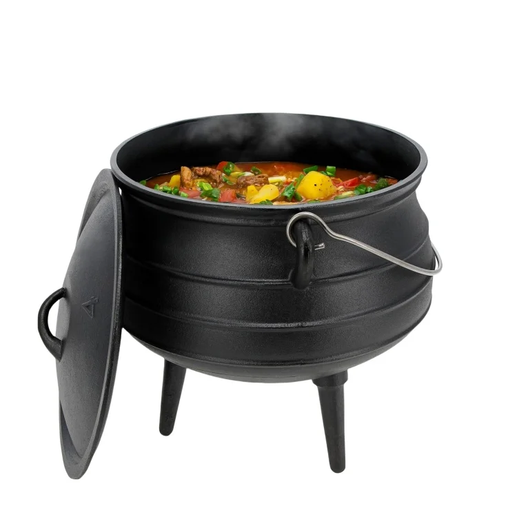 Pre Seasoned Cast Iron Cauldron for Campfire Cooking Cast Iron 3 Legged African Potjie Pot with Lid