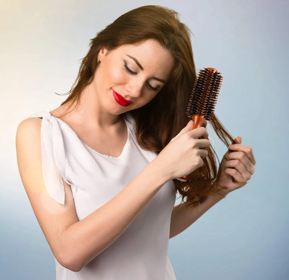 Natural Wooden Handle for Women and Men ,Blow Drying to Style Curl Hair Boar Bristle Round Styling Hair Brush