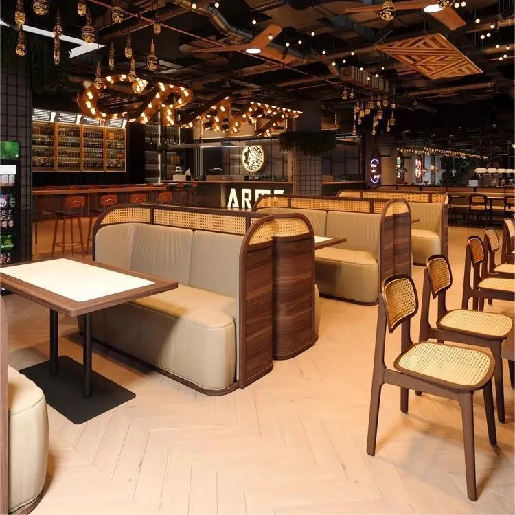 Southeast Asia customized solid wood rattan light luxury sofa commercial restaurant tables and chairs for sale