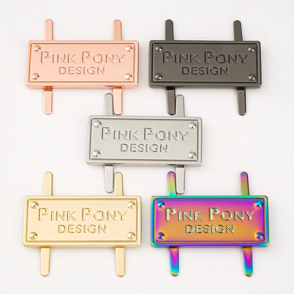 30*20mm Gold Metal Label with 4 Decorative Rivets for Handbags