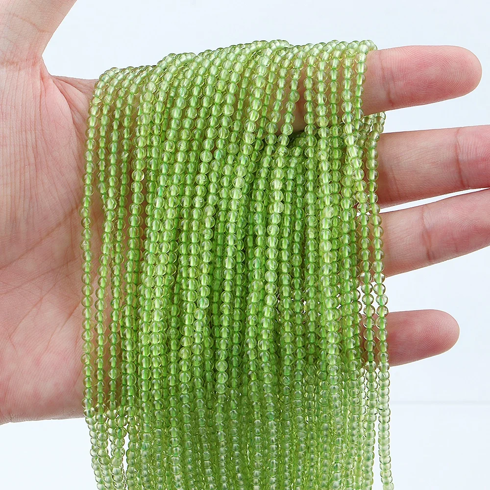 JSES Natural A+ Peridot 3mm Loose Stone Beads for Jewelry Making DIY Wholesale Gemstones Crystal Agate Jade Jasper Loose Beads