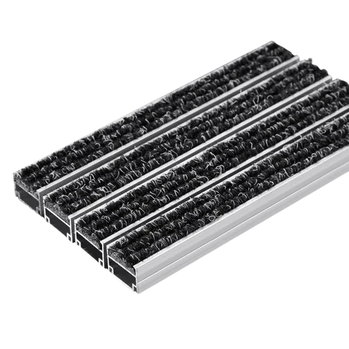 Recessed commercial dirt trap aluminum entrance floor mat with carpet stripes insert