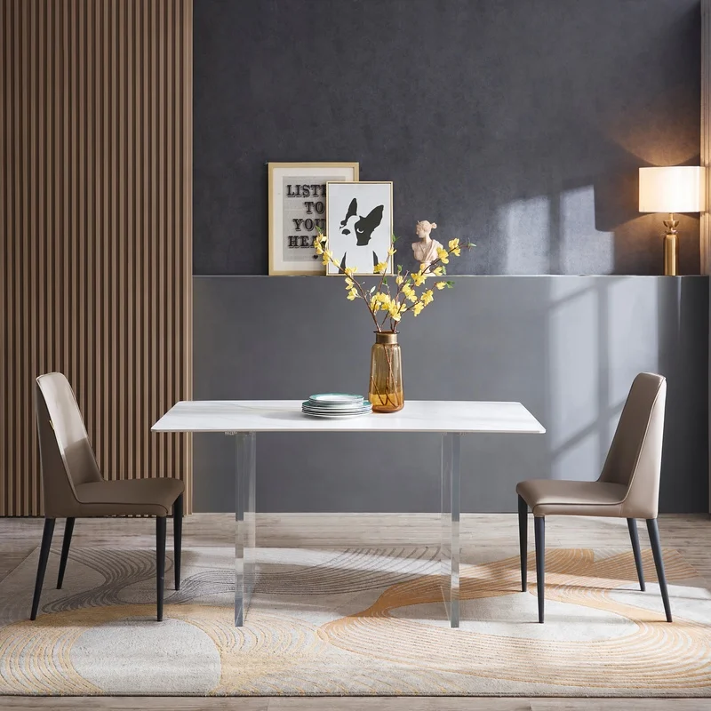 Acrylic dining table Rock tableh Rectangular dining table White desktop