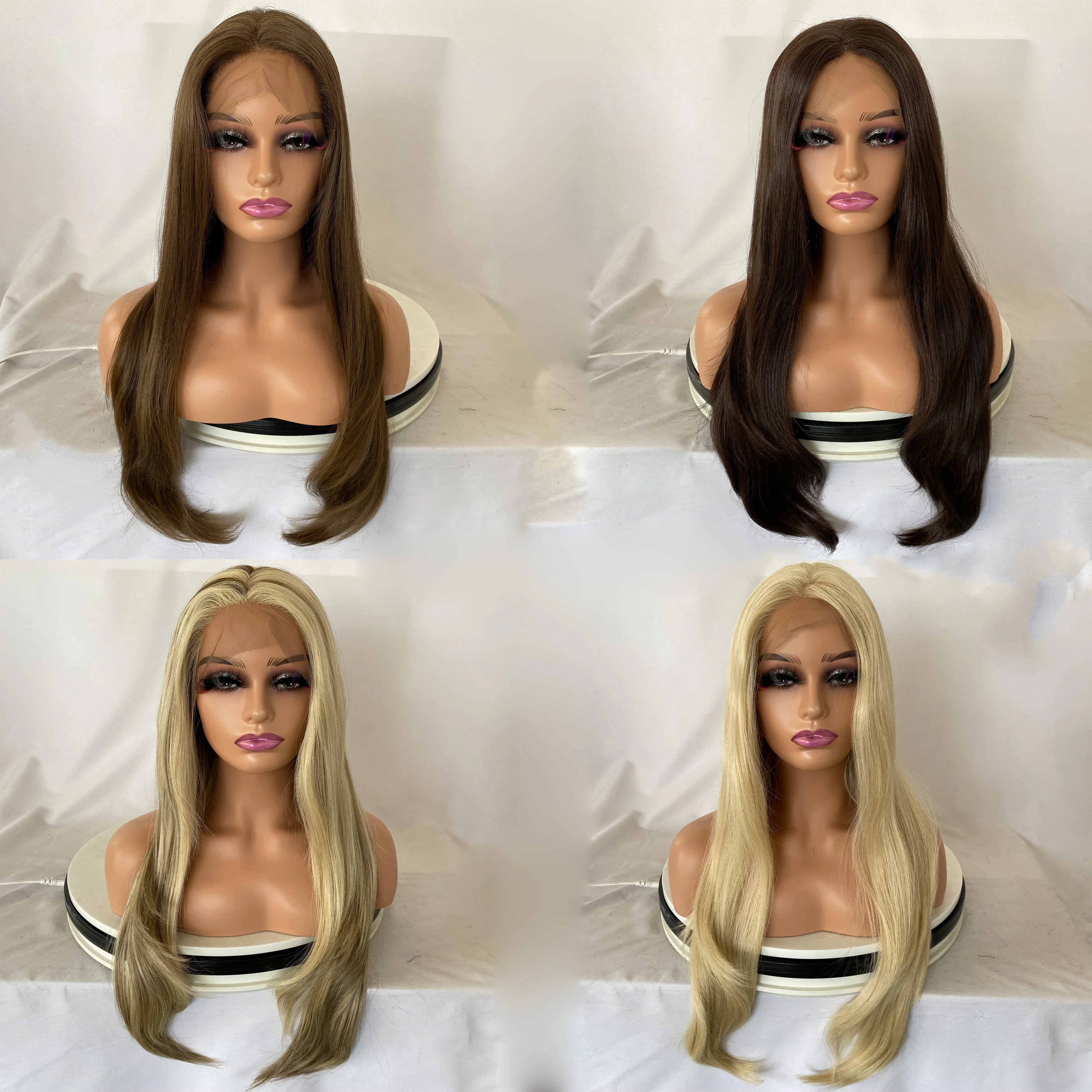 Pre Plucked Mixed colorful Natural Hairline long Synthetic Lace front hair wigs for Women
