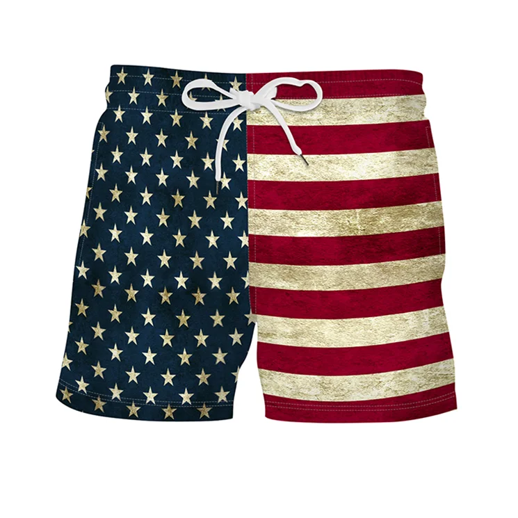 American Flag Summer Men Swimming Polyester Beach Shorts Custom Logo Plus Size Loose Sports Surf Shorts