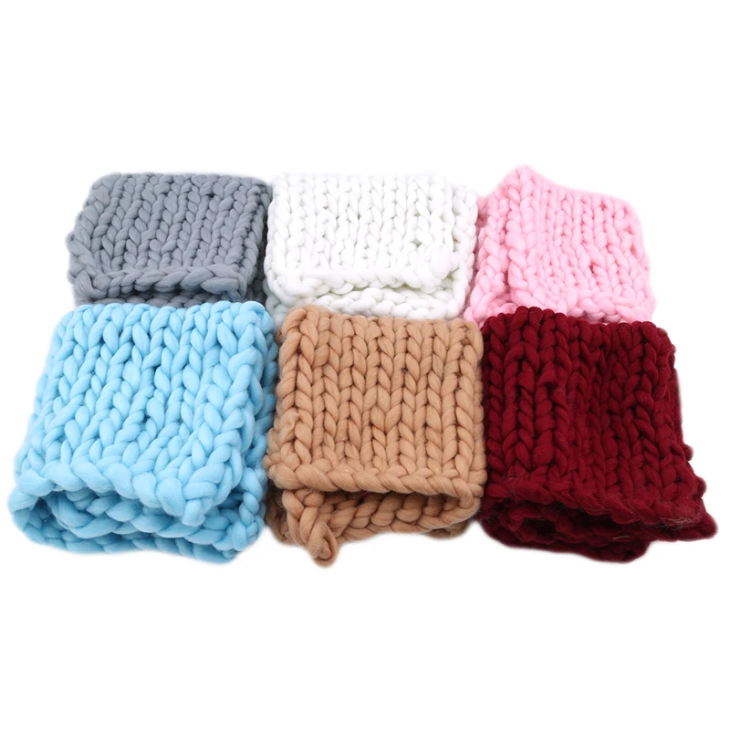 High Quality Hand-knitted Wool Blanket  Props Chunky Knit Blanket Basket Filler Hot Sale