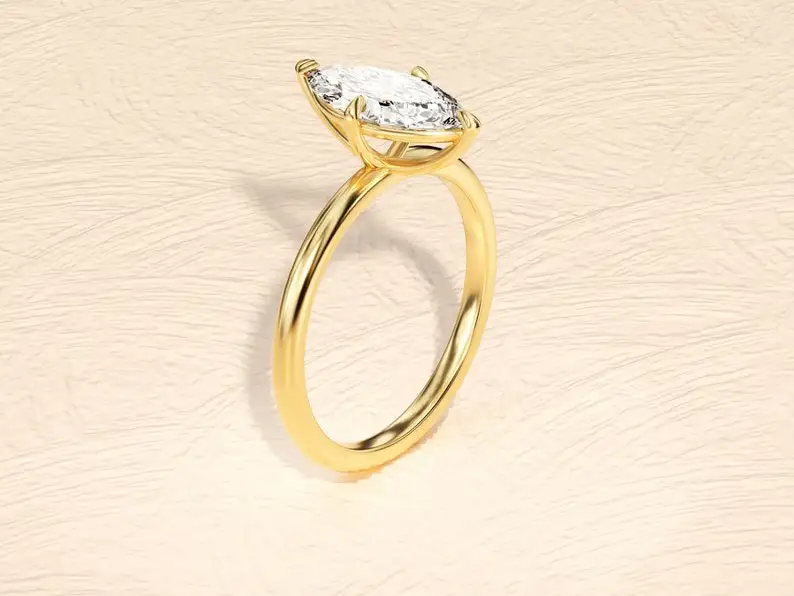 100% Premium Quality Solid 925 Sterling Silver Marquise Shaped Moissanite Diamond Gold Plated Luxury Style Engagement Women Ring
