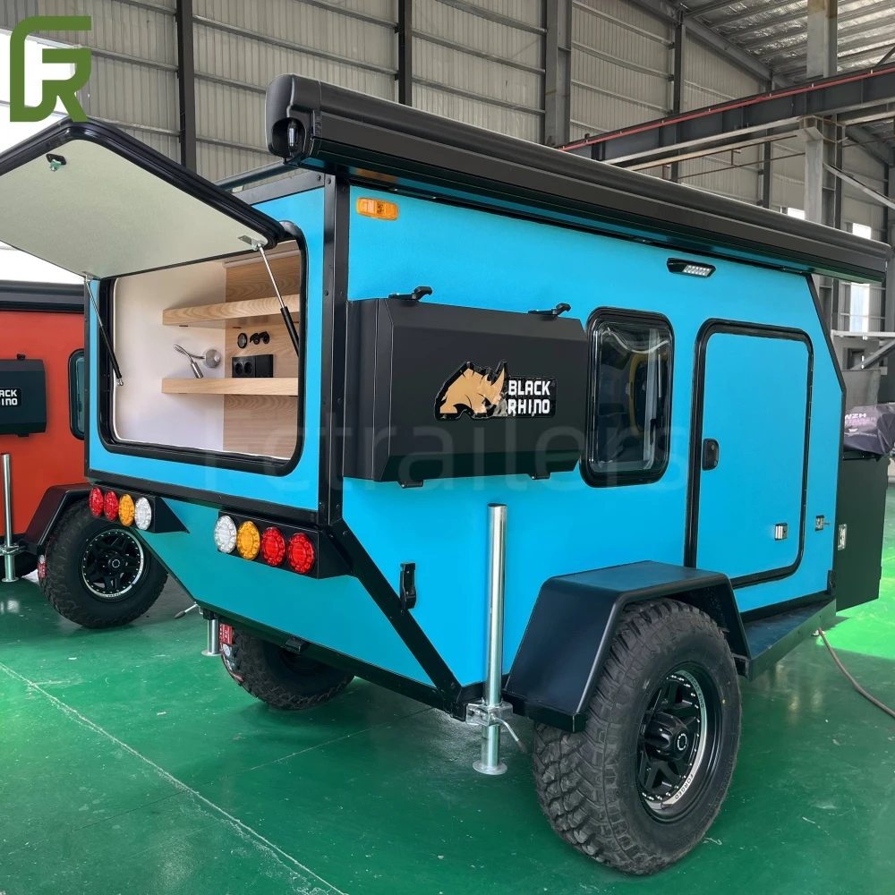 Fctrailers 12ft RV Caravan внедорожные Кемперы с выдвижной кухней и палаткой для продажи