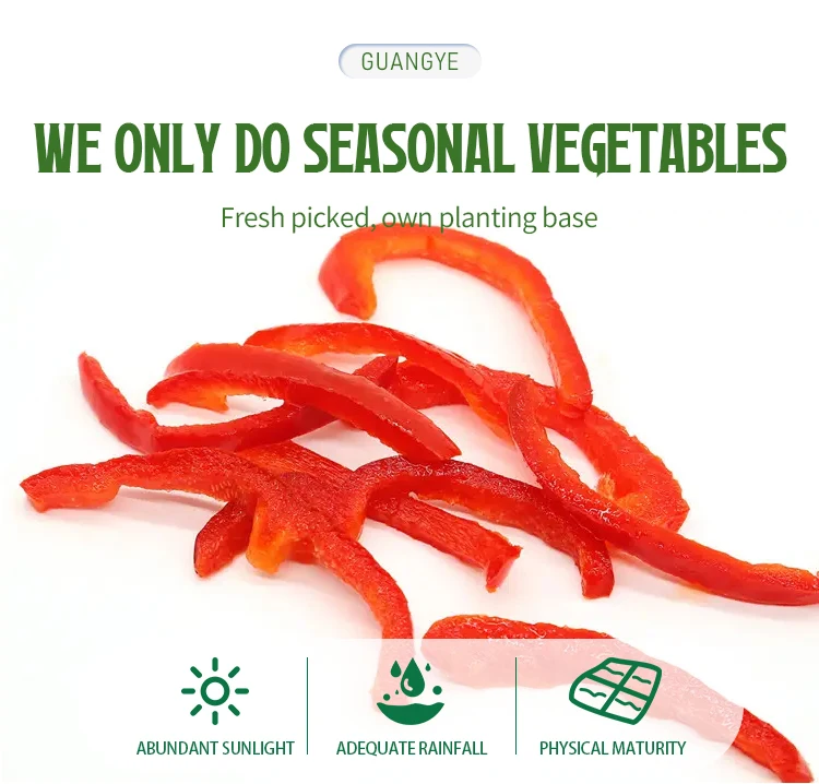 manufacturer custom Guangye Premium Vegetables China IQF frozen red sweet bell pepper strips