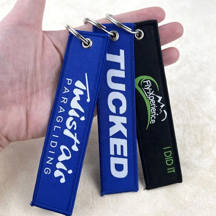 Custom logo Jet Tag Fabric Keychains for  Promotional Gifts Embroidery Car with Key Ring Key chain Woven Keychain