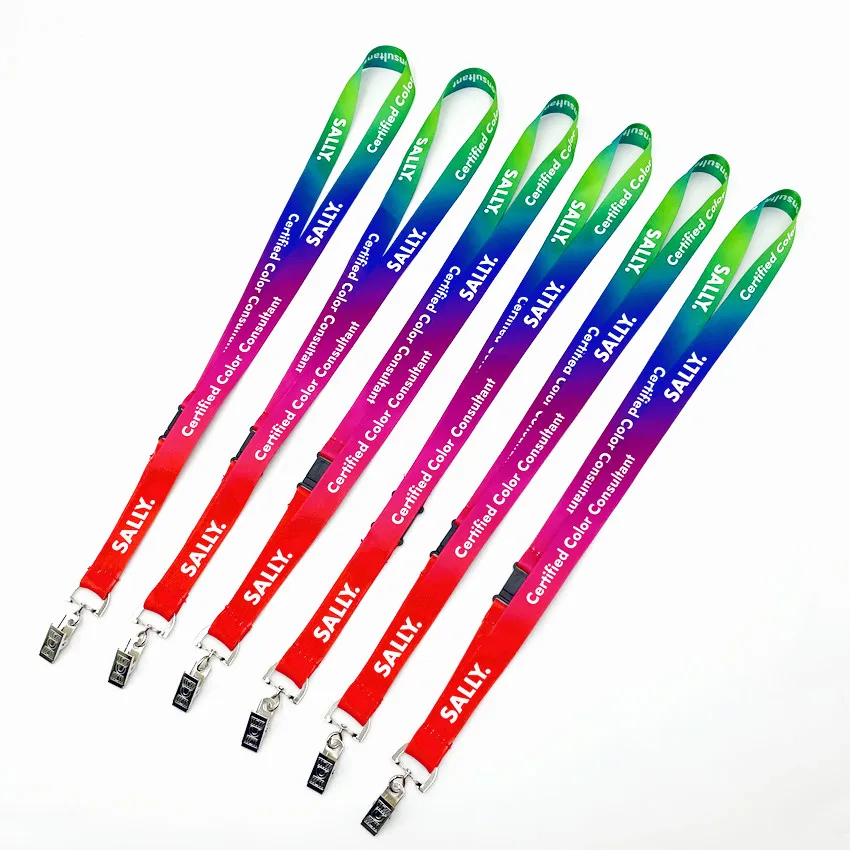 Custom popular polyester dye sublimation logo neck strap lanyard supermarket promotion silkscreen retractable fabric ribbon