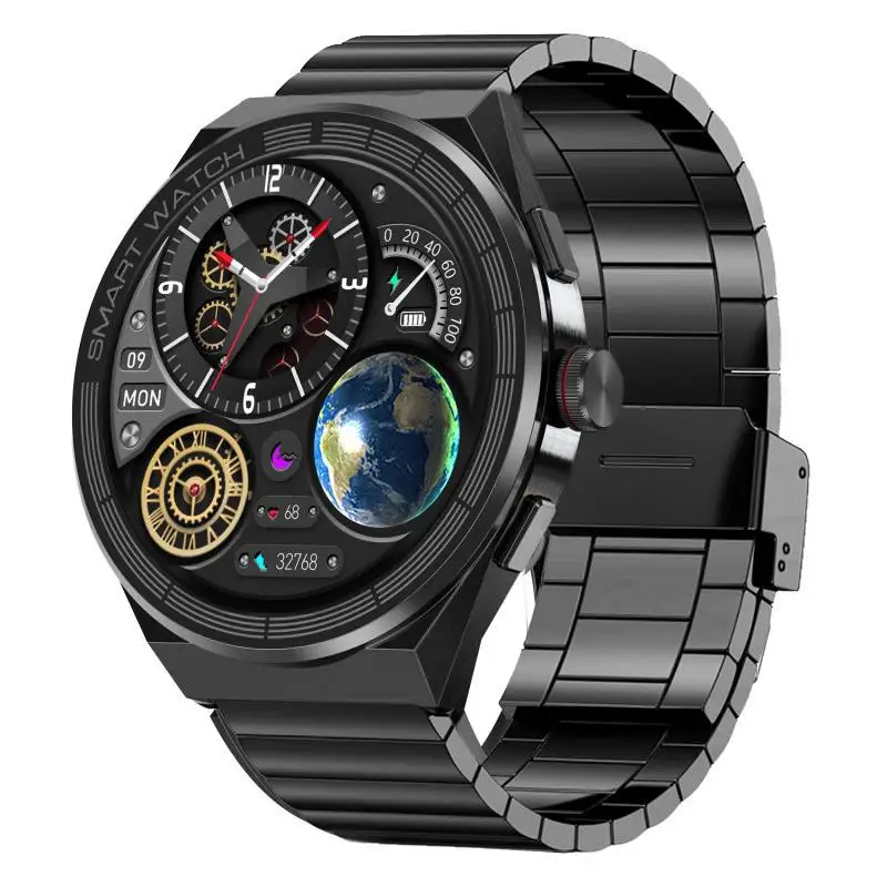 Mens Stainless Steel Round Screen Waterproof  Leather Smart Watch 2023 Ip68 With Heart Rate Blood Pressure Monitor