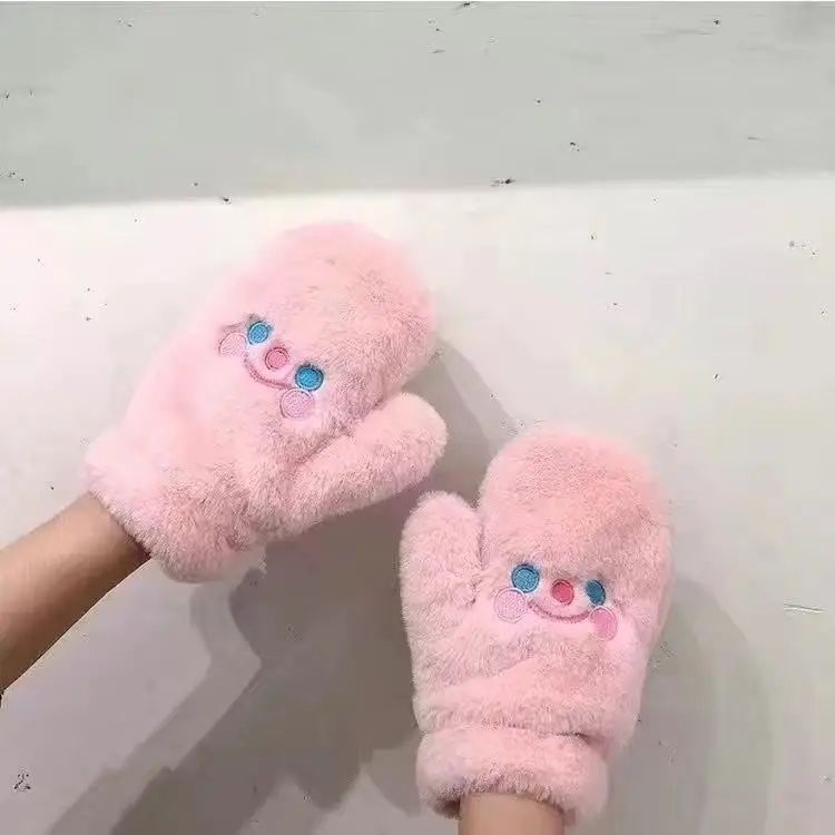 Женские милые толстые зимние плюшевые перчатки с милым медведем теплые для верховой езды варежки