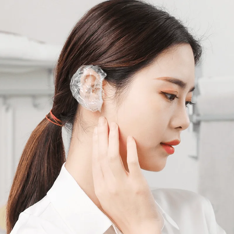 Disposable Waterproof Clear Ear Protect Cover Bath Shower Salon Hair Elastic plastic wrap