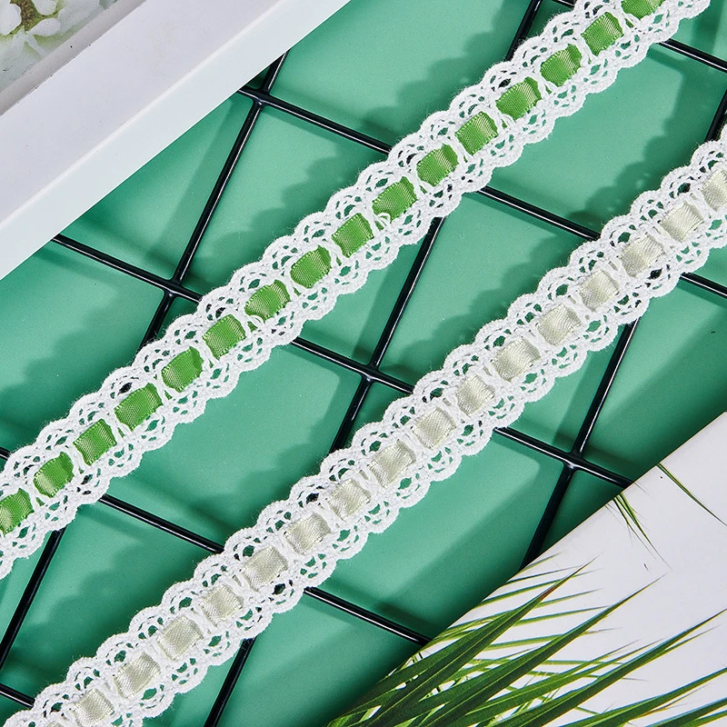 Wholesale Lolita Milk Silk White Lace Trimmings Colorful Ribbon Scallop Edge 100% Cotton Pierced Crochet Lace Trim