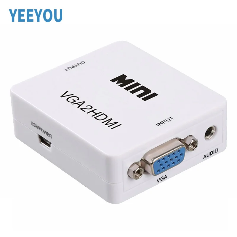 1080P VGA To HDMl Mini Signal Converter For TV VHS VCR HD DVD with White and Black Color